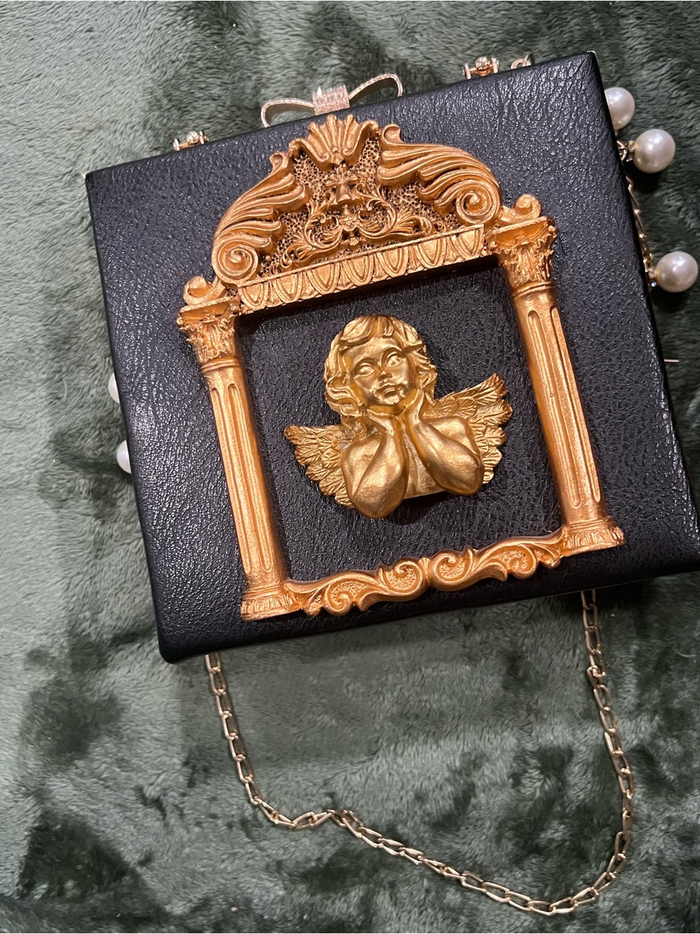 Black and Gold Angel Frame Clutch - Women Bags Clutches & Wristlets